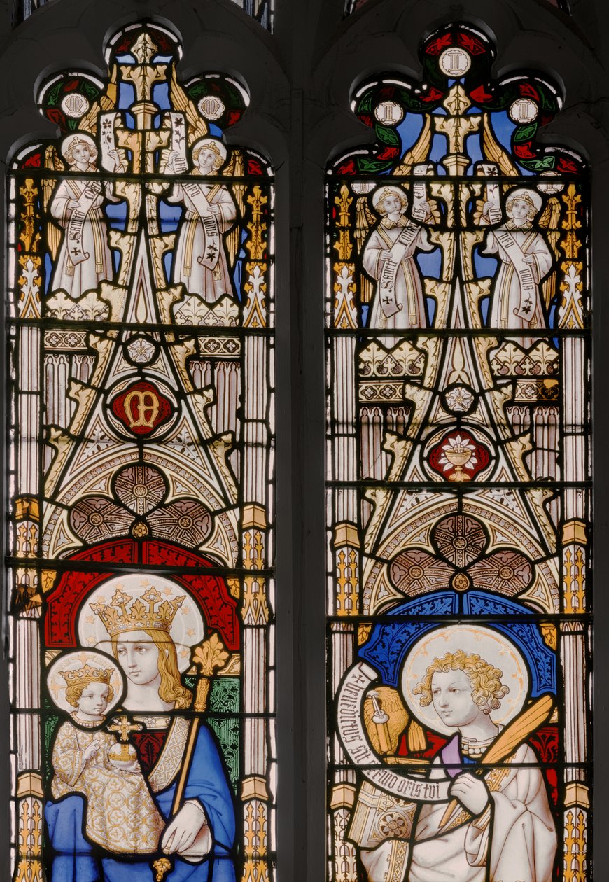 Okno apsidy s Pannou a dítětem a sv. Janem Evangelistou, detail, 1841-42 (vitráže) od Augustus Welby Northmore Pugin