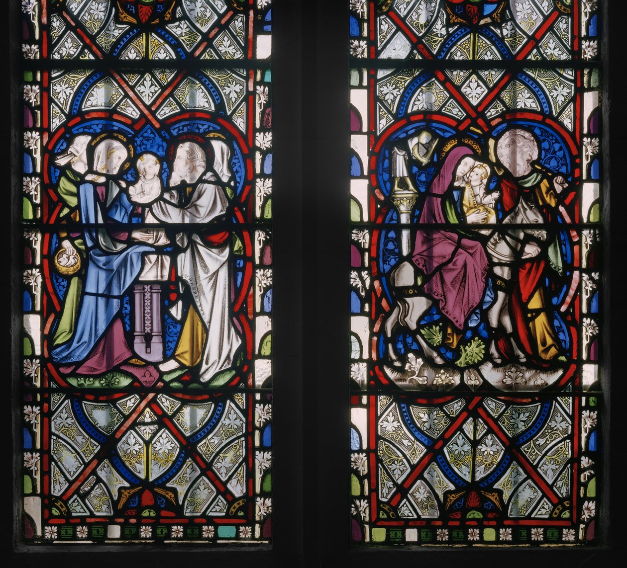 Okno Lady Chapel s výjevy ze života Panny Marie, detail, 1851 (vitráže) od Augustus Welby Northmore Pugin