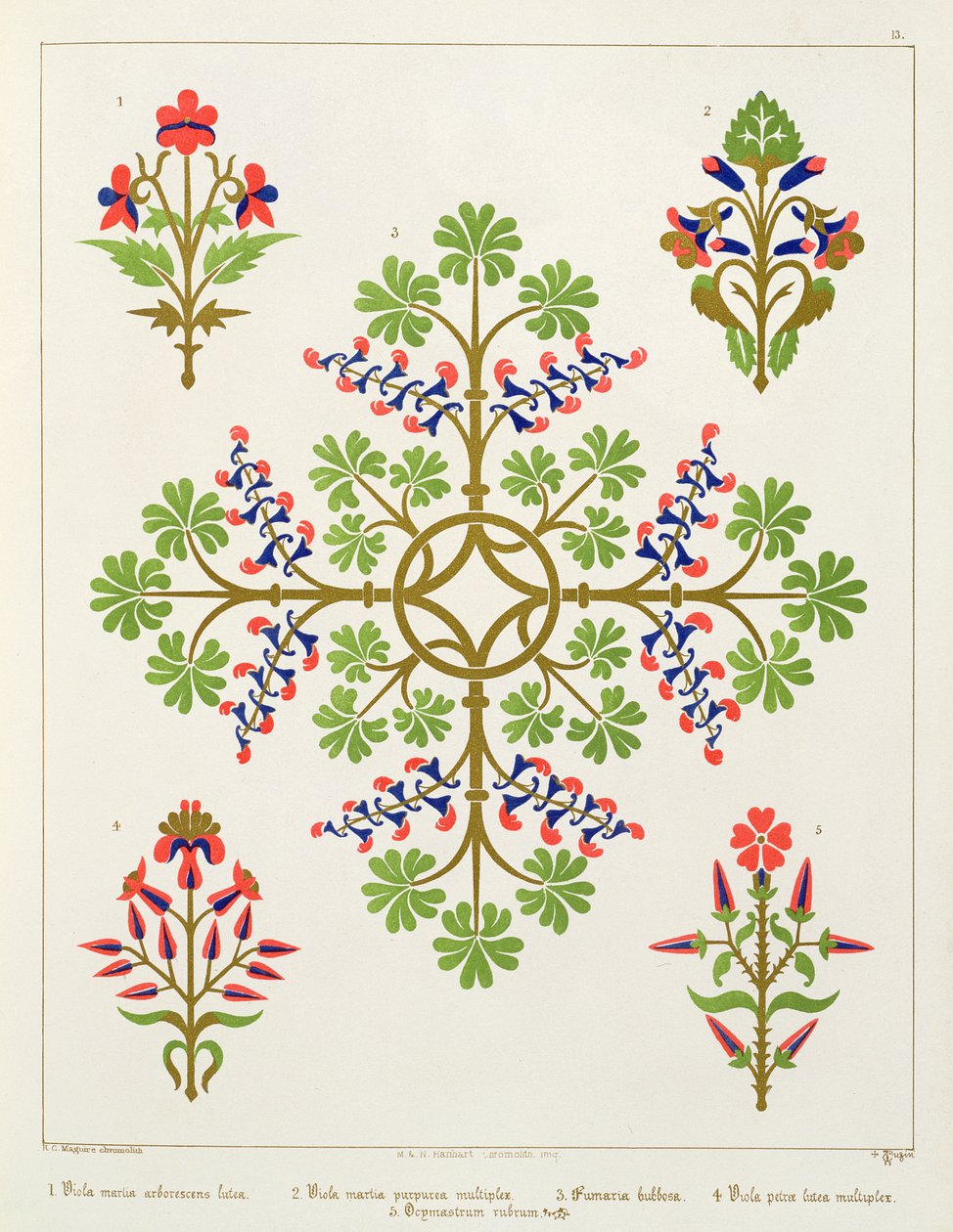 Design tapety s motivem růže, tisk M. und N. Hanhart od Augustus Welby Northmore Pugin