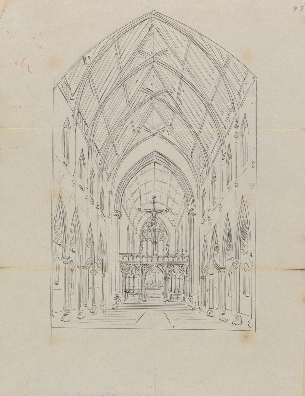 Náčrt interiéru gotického kostela od Augustus Welby Northmore Pugin