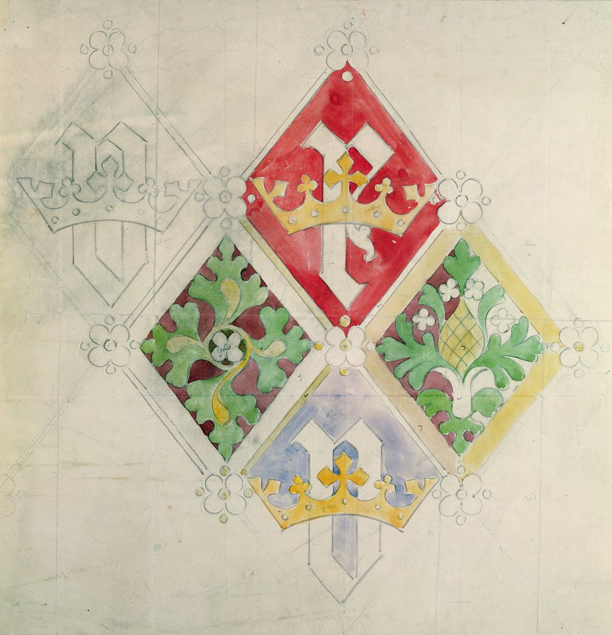 Návrh barevného skla pro budovy parlamentu (wc a tužka na papíře) od Augustus Welby Northmore Pugin