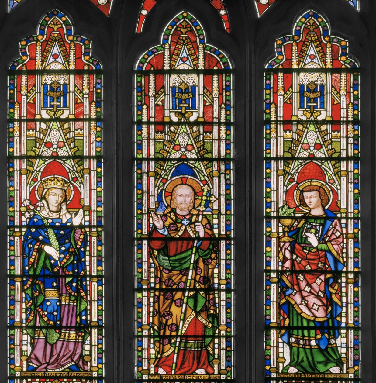 Panna a Kristus se svatými, východní okno, detail, 1847-48 (vitráže) od Augustus Welby Northmore Pugin