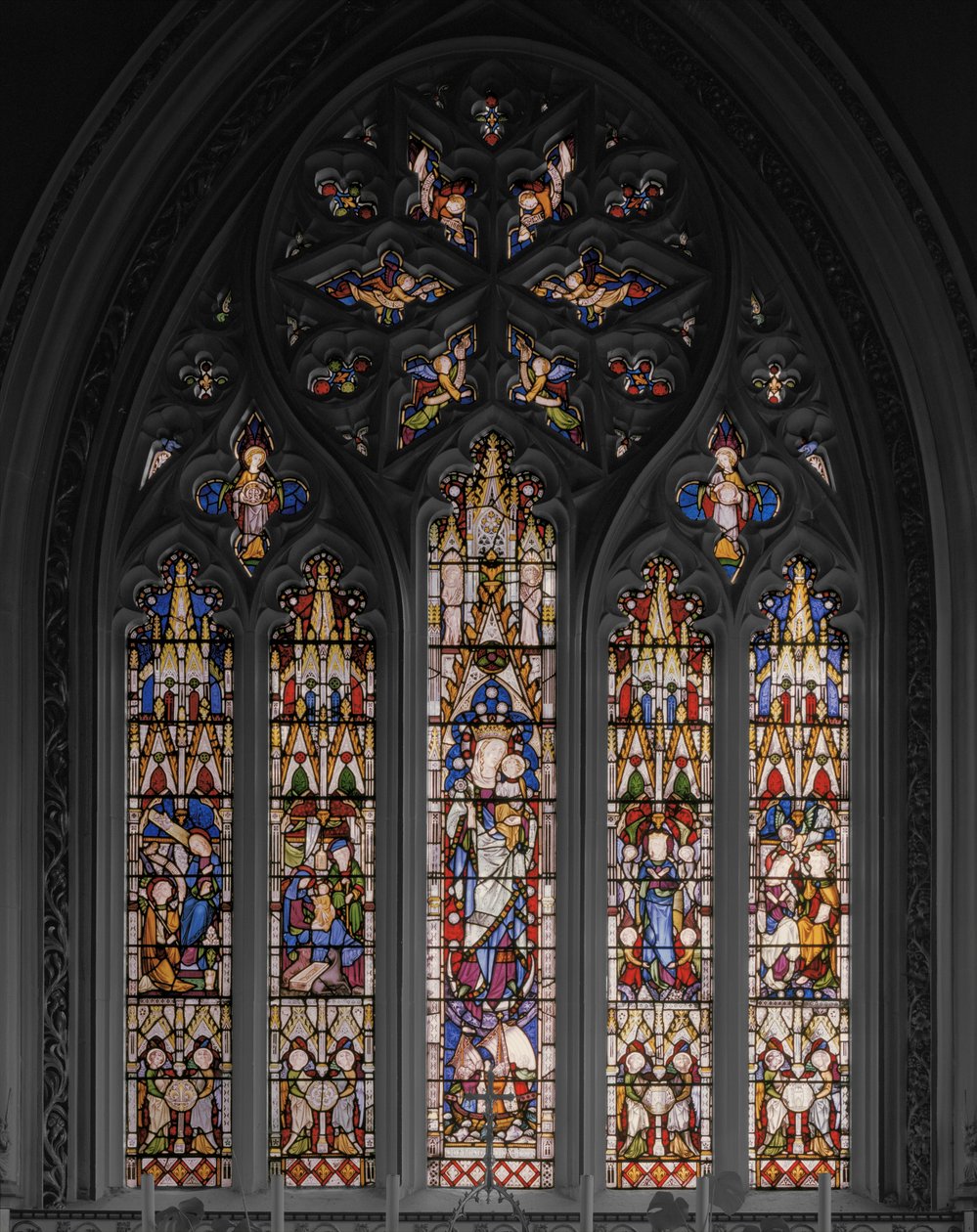 Panna a Kristus s výjevy z jejího života, 1851 (vitráže) od Augustus Welby Northmore Pugin
