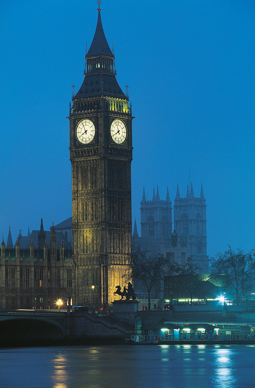 Noční pohled na Big Ben na Temži, Londýn, Anglie, Velká Británie od Augustus Welby Pugin