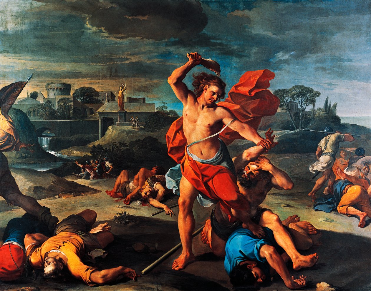 Samson zabíjející Filištíny, obraz od Aureliana Milaniho (1675-1749), olej na plátně, 225x290 cm, Itálie od Aureliano Milani