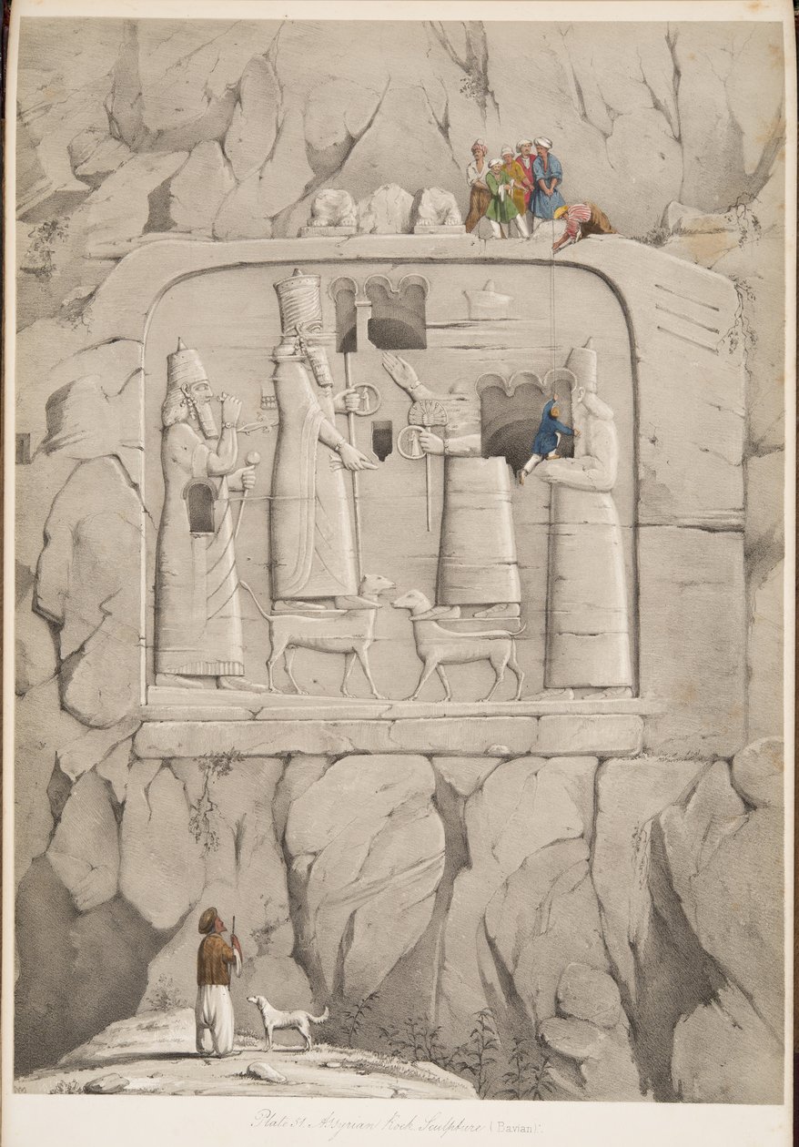 Asyrská skalní socha (bavinská), z Monuments of Ninive, hospoda. 1849 (rytina) od Austen Henry Layard
