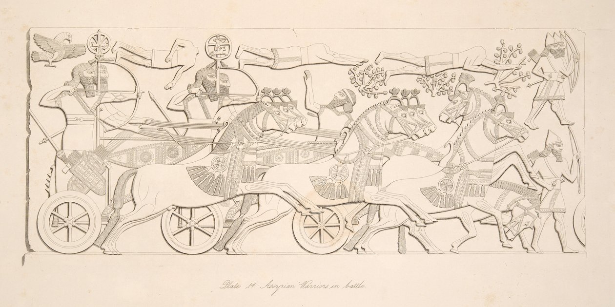 Asyrští válečníci v bitvě, od Monuments of Niniveh, hospoda. 1849 od Austen Henry Layard
