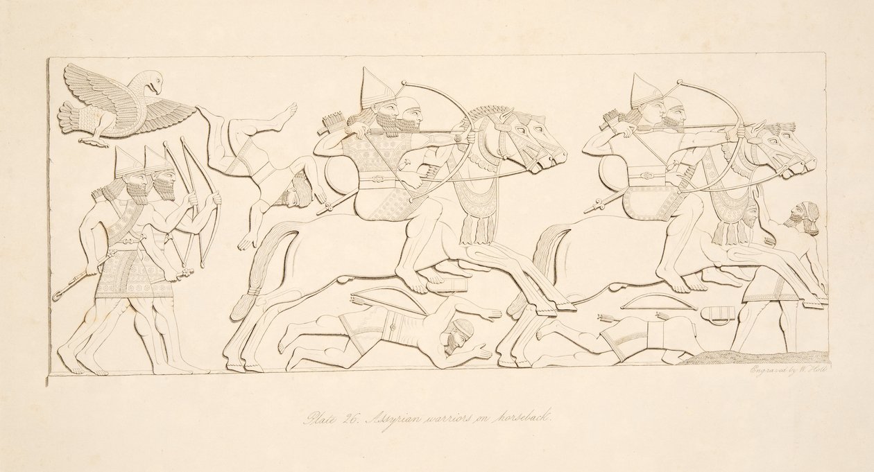 Asyrští válečníci na koních, z Monuments of Niniveh, hospoda. 1849 od Austen Henry Layard