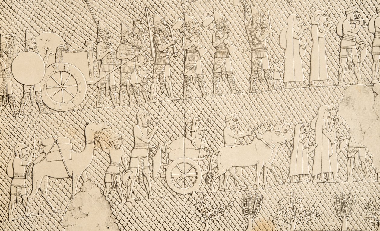 Detail z Captives and Spoil from City of Lachich, ilustrace z Monuments of Ninive, 1858 od Austen Henry Layard