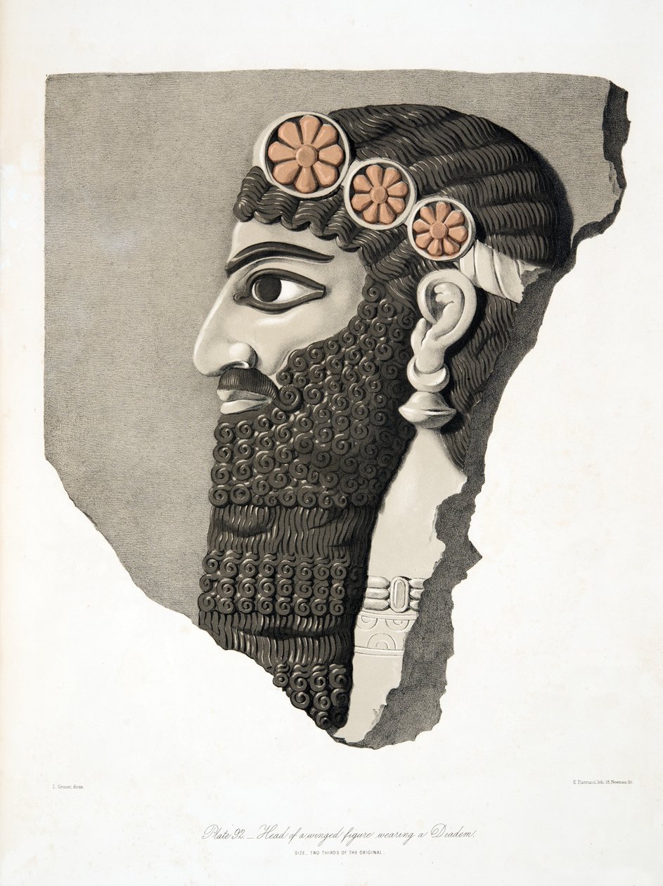 Hlava okřídlené postavy s diadémem, hospoda Monuments of Niniveh. 1849 od Austen Henry Layard