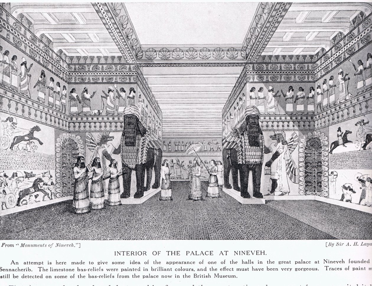 Interiér paláce Ninive, ilustrace z 