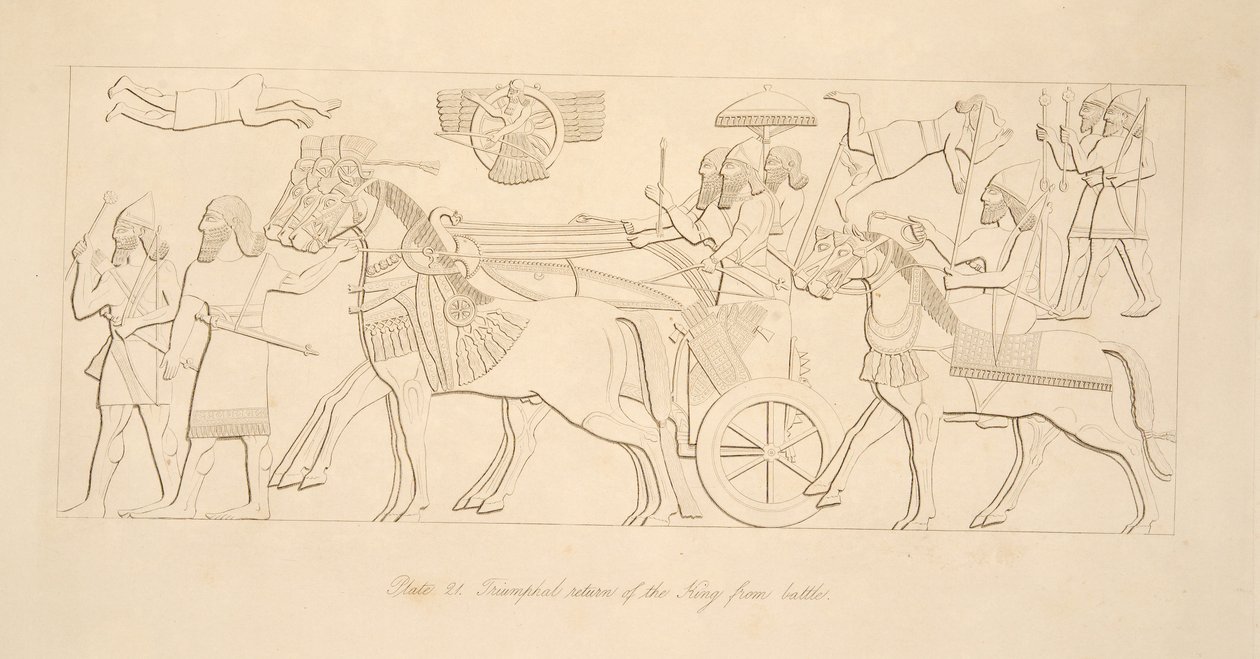 Triumfální návrat krále z bitvy, z Monuments of Niniveh, hospoda. 1849 od Austen Henry Layard