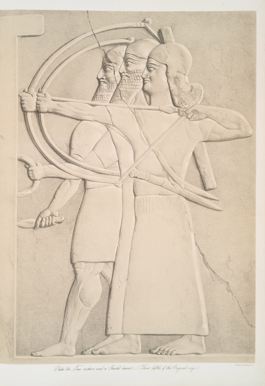 Dva lučištníci a štítonoš, 1849 od Austen Henry Layard