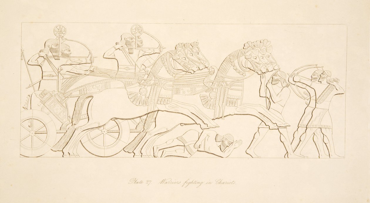 Bojovníci bojující ve vozech, z Monuments of Niniveh, hospoda. 1849 od Austen Henry Layard