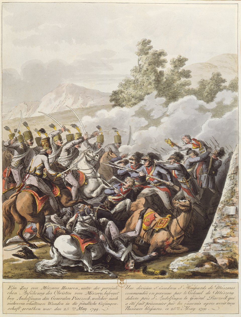 Incident během francouzských revolučních válek ve Švýcarsku dne 25. května 1799 v Andelfingenu, kolem roku 1800 od Austrian School