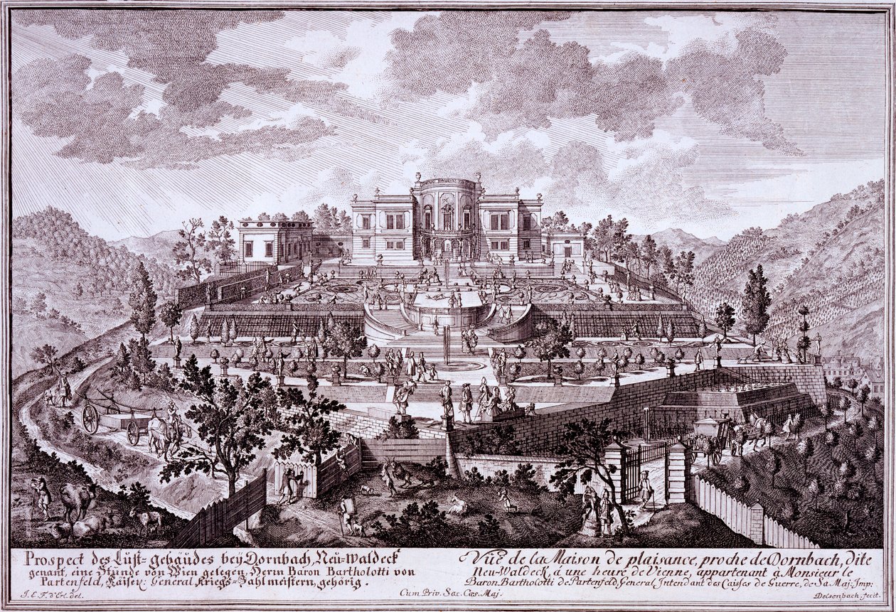 Zahrada a venkovská vila Baton Bartholotti, náčelníka armád HRE, Dornach, kolem roku 1719 od Austrian School