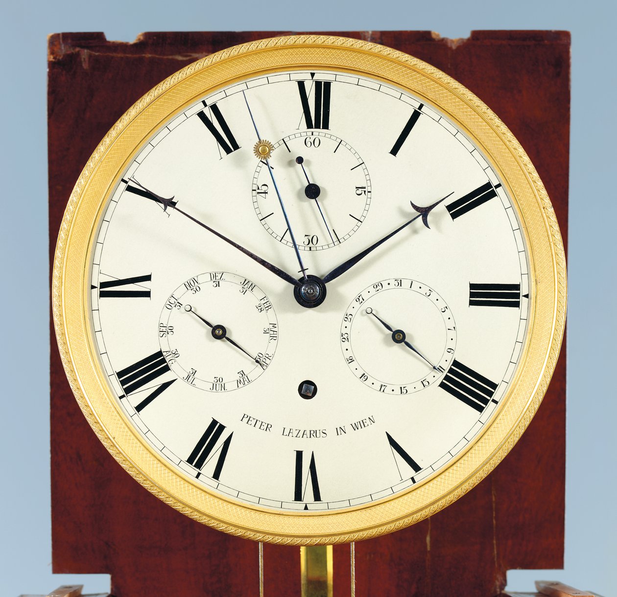 Měsíc trvající bodenstanduhr s rovnicí času a plným kalendářem od Austrian School