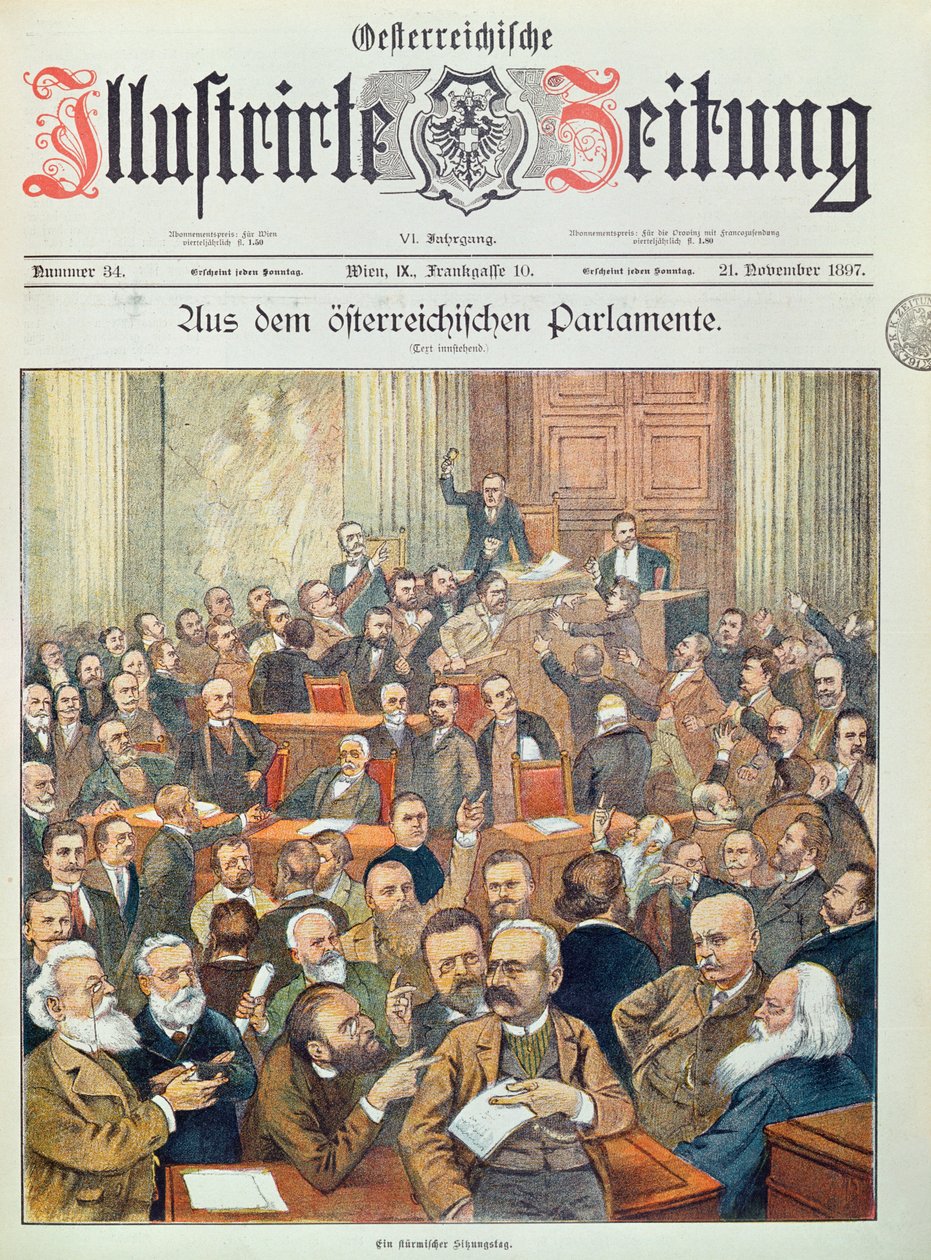 Bouřlivé zasedání v rakouském parlamentu ve Vídni, 1897 od Austrian School