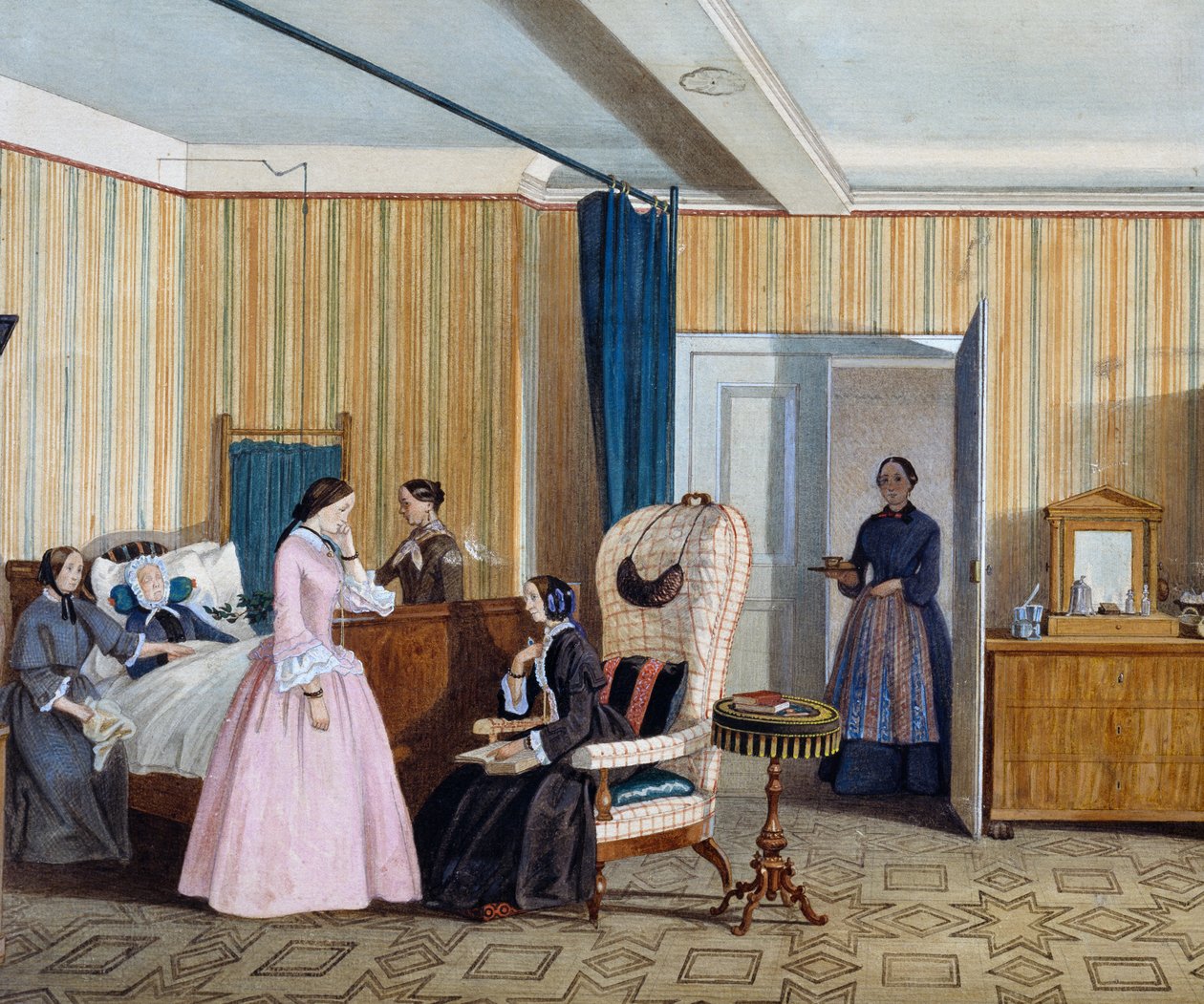 Ložnice ve stylu biedermeier, akvarel, Rakousko od Austrian School