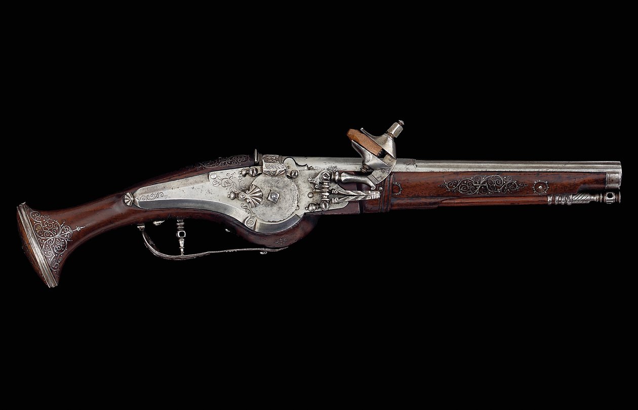 Korutanská (Ferlach) pistole s mechanismem zamykání kola s vnitřním automatickým bezpečnostním systémem, c.1650 (ocel a ořech) od Austrian School