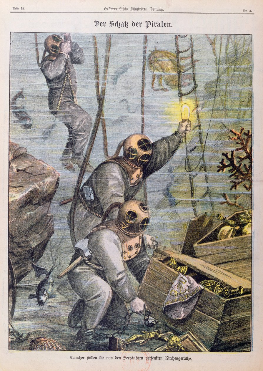 Potápěči nalézající poklad vydrancovaný piráty z kostelů, 1897 od Austrian School