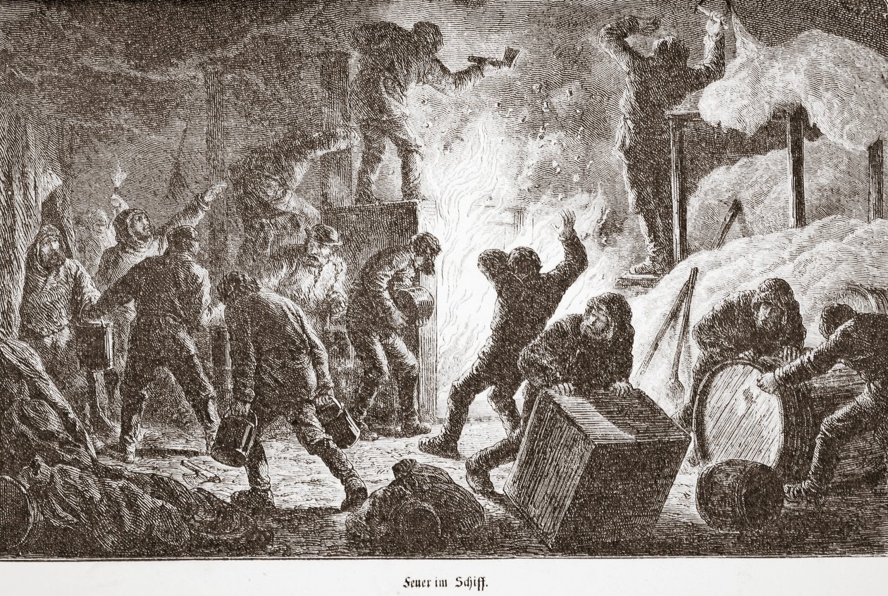 Požár na palubě lodi, 1876 od Austrian School