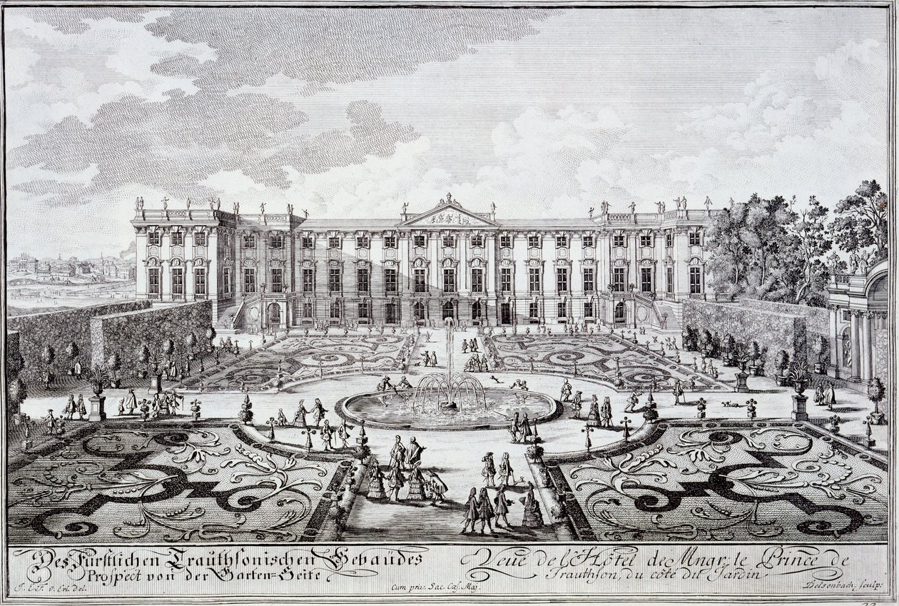 Zahradní průčelí paláce knížete Trauthsona, Vídeň, cca 1719 od Austrian School