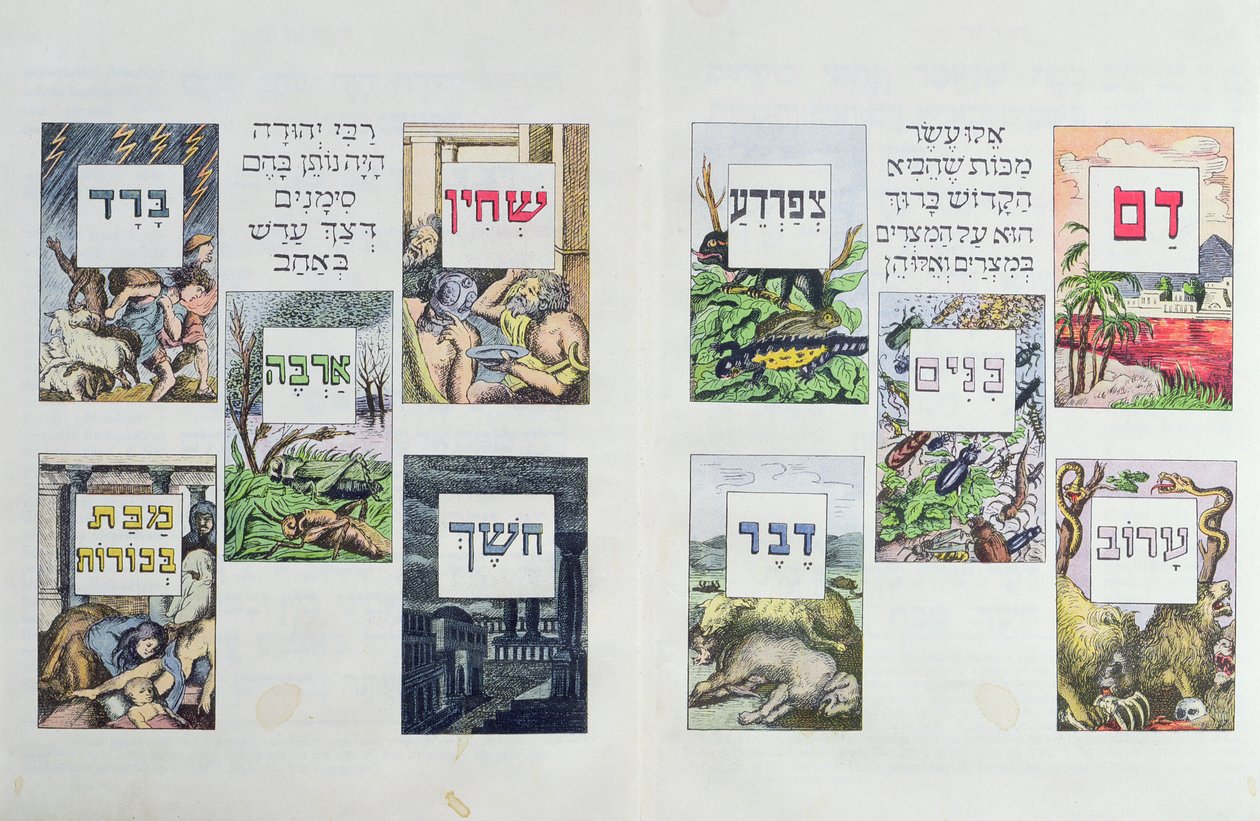 Ilustrace Deseti ran Egypta, z Hagady, publikované ve Vídni kolem roku 1900 od Austrian School