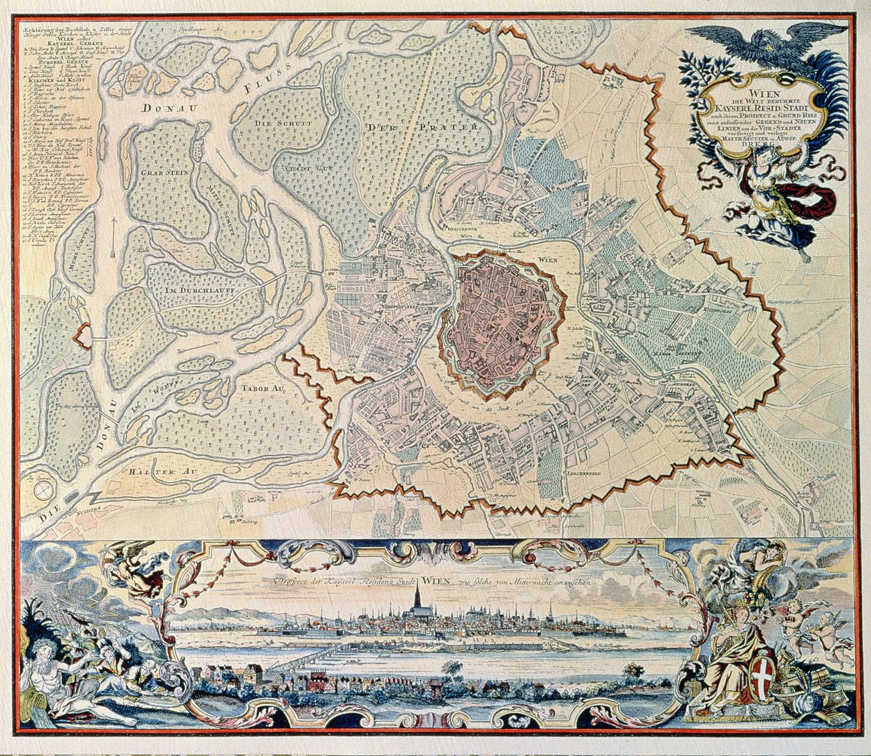 Plán města Vídně, po rytině z roku 1720 (rytina) od Austrian School