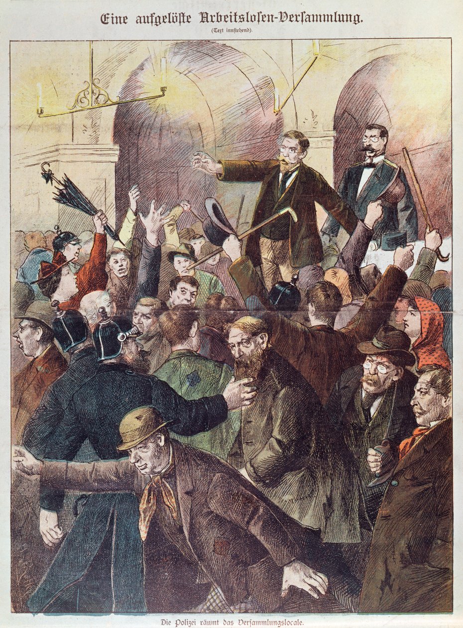 Policie rozbíjí protestní shromáždění nezaměstnaných dělníků, 1897 od Austrian School