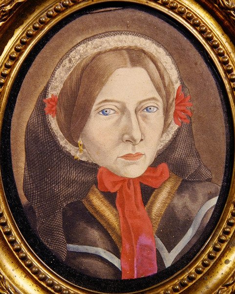Portrét ženy s čepicí a červenou stuhou, cca 1830 (kvaš na papíře) od Austrian School