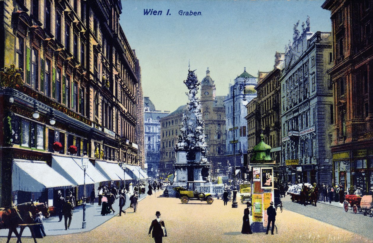 Pohlednice zobrazující Graben ve Vídni, kolem roku 1910 od Austrian School