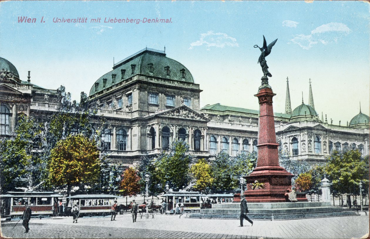 Pohlednice zobrazující Vídeňskou univerzitu a Liebenbergův památník, kolem roku 1915 od Austrian School
