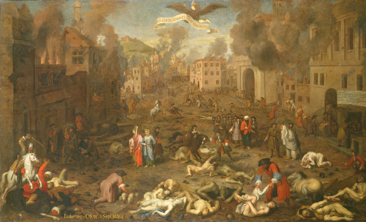 Bouře Ofenu 6. září 1686 (olej na panelu) od Austrian School