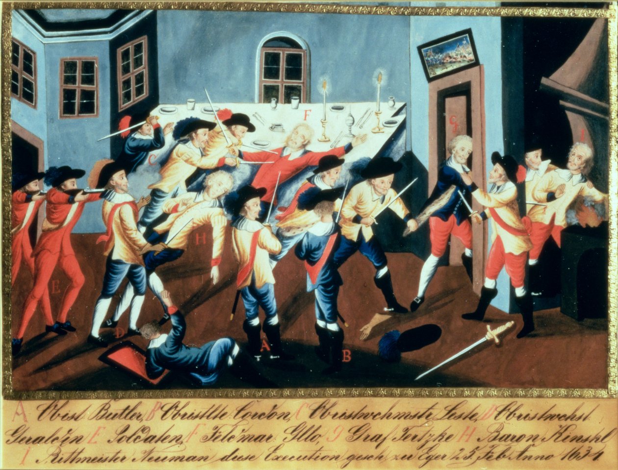 Zatčení Albrechta von Valdštejna (1583-1634) v Egeru silou irských a skotských důstojníků pod velením generála Butlera od Austrian School