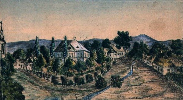 Pohled na vesnici, cca 1830 (akvarel na papíře) od Austrian School