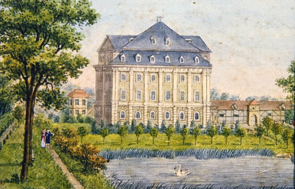 Pohled na venkovský zámek, asi 1780 (kvaš) od Austrian School