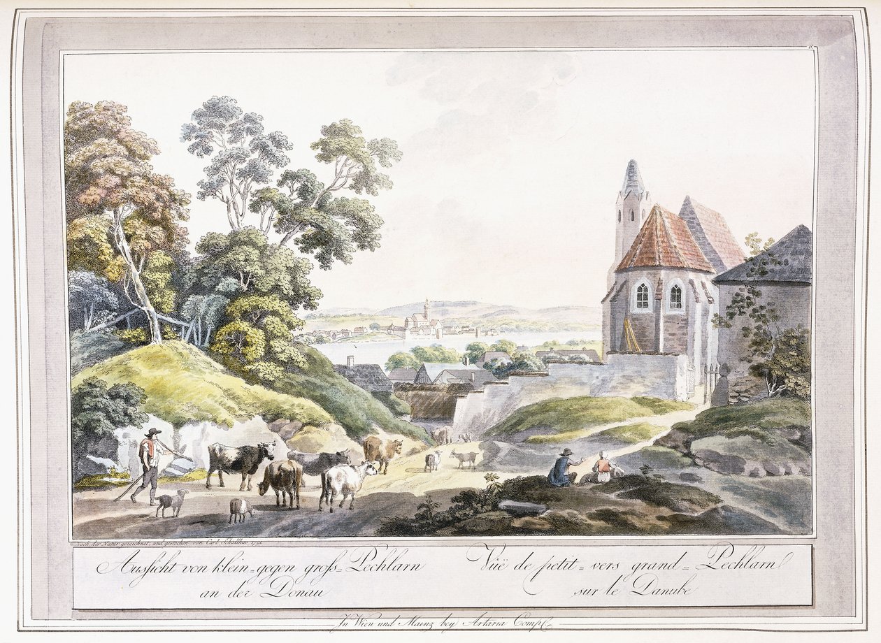 Pohled na Malý a Velký Pechlarn na Dunaji, 1779-1792 od Austrian School
