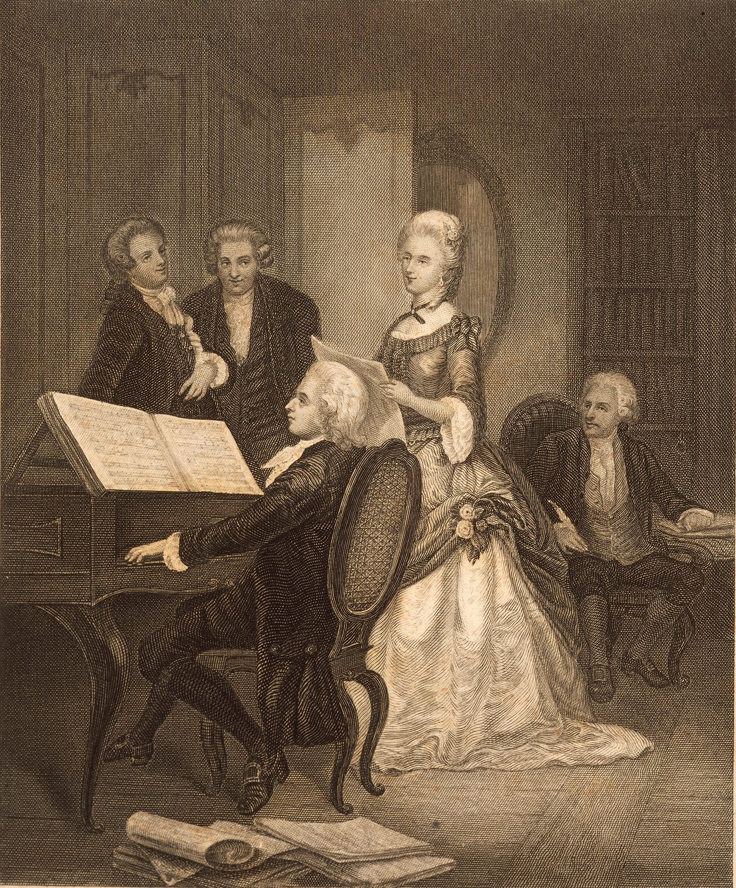 Wolfgang Amadeus Mozart doprovázející Caterinu Maddalenu Giuseppa (rytina) od Austrian School