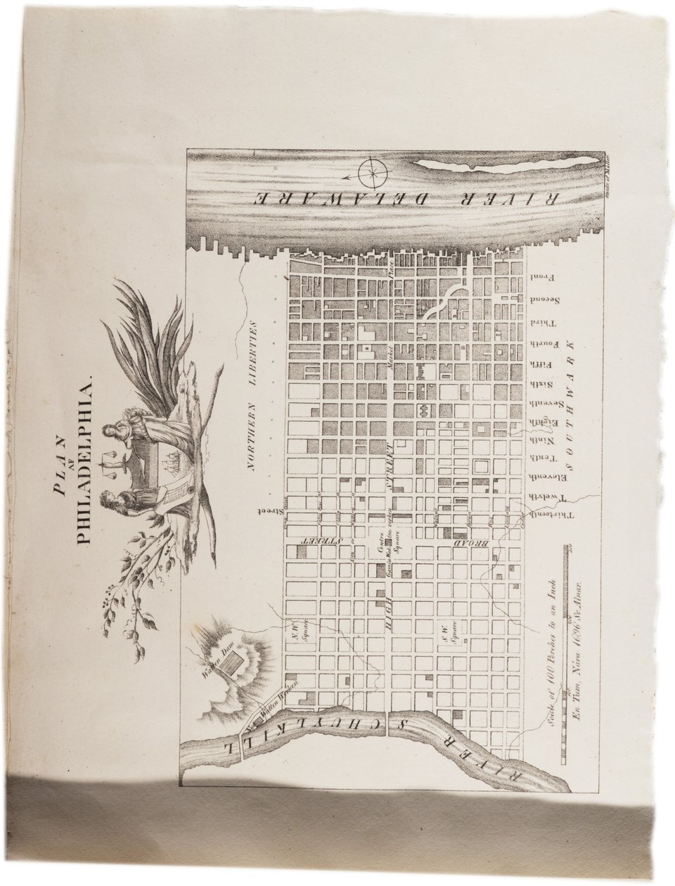 Mapa Philadelphie, z Atlasu Spojených států, 1824 od Axel Leonhard Klinckowström