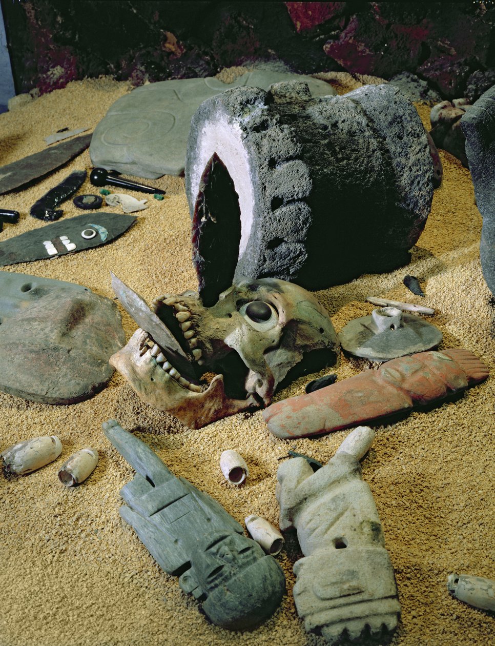 Aztécké rituální předměty z jihovýchodního rohu Templo Mayor a datované do let 1469-81 (kombinovaná média) od Aztec