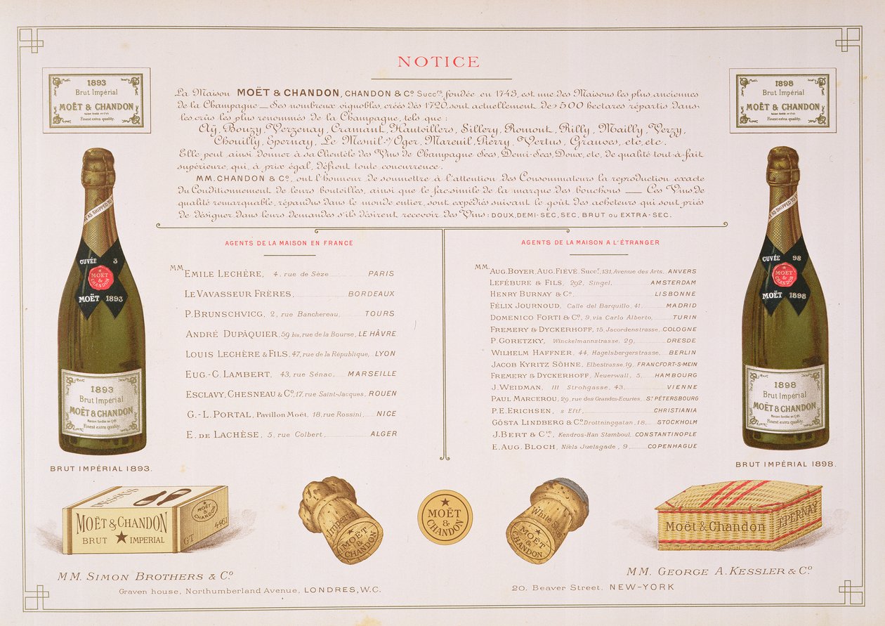 Agenti po celém světě a vzorky obalů, od Le France Vinicole, hospoda. od Moet & Chandon, Epernay od B. Arnaud