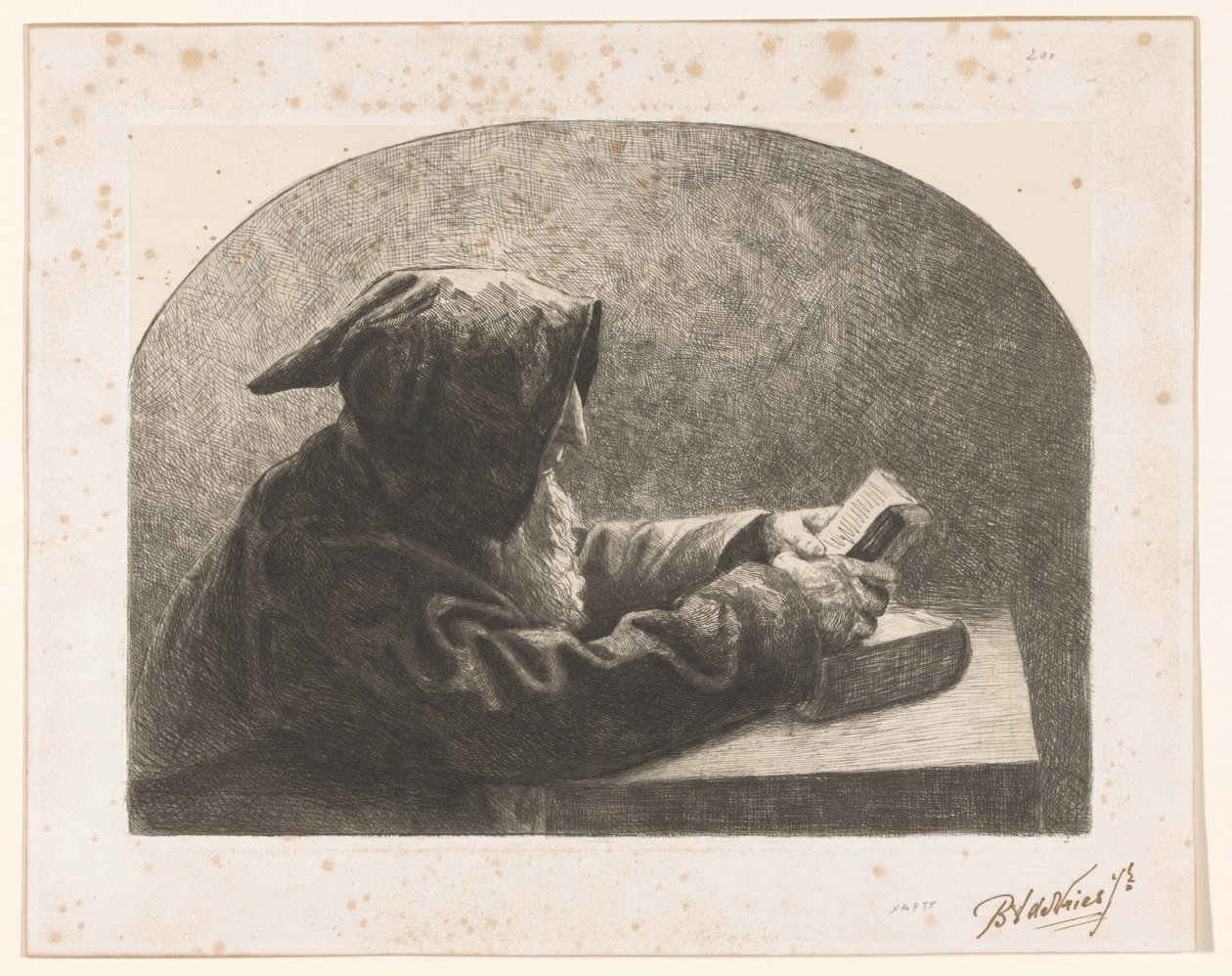 čtecí mnich od B.J. de Vries jr. (signed by artist)