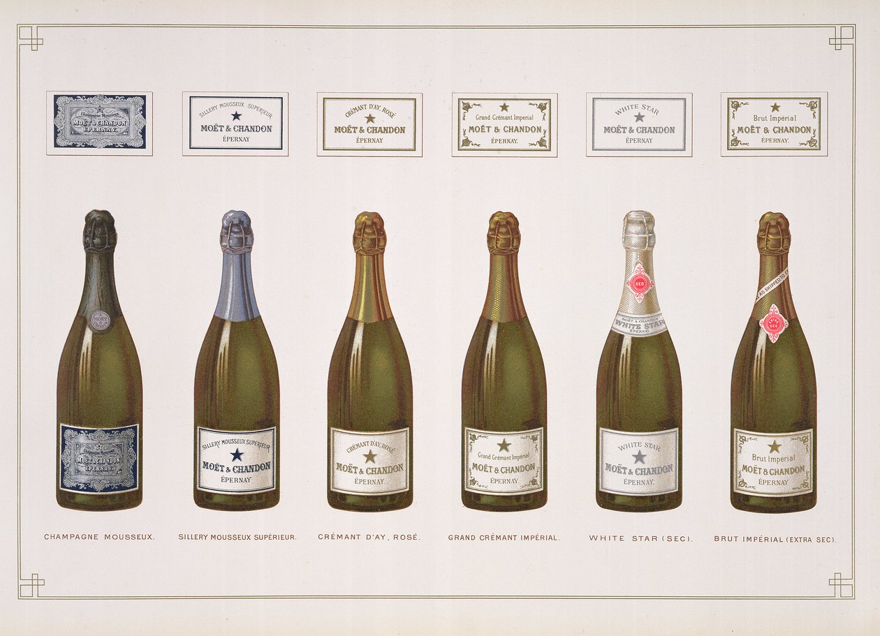 Druhy šampaňského a šumivého vína, z La France Vinicole, hospoda. od Moet & Chandon, Epernay od B. Arnaud