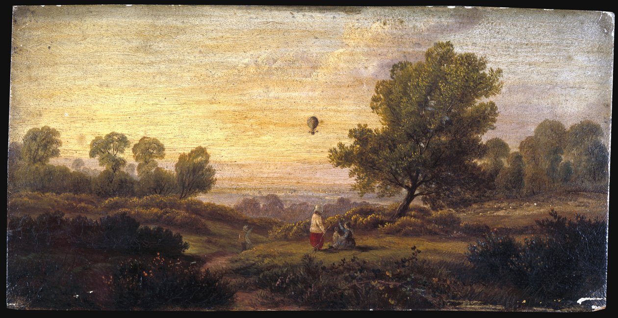 Balón nad lesem, kolem roku 1840 od B. Cook