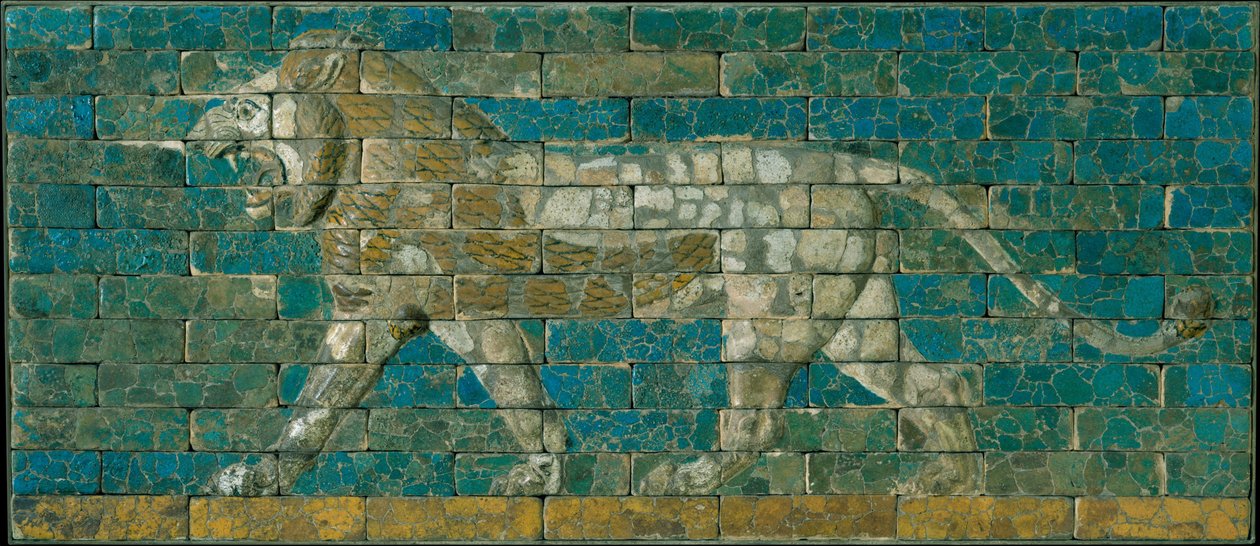 Panel s kráčejícím lvem, cca 600-575 př. n. l. (glazovaná keramika) od Babylonian