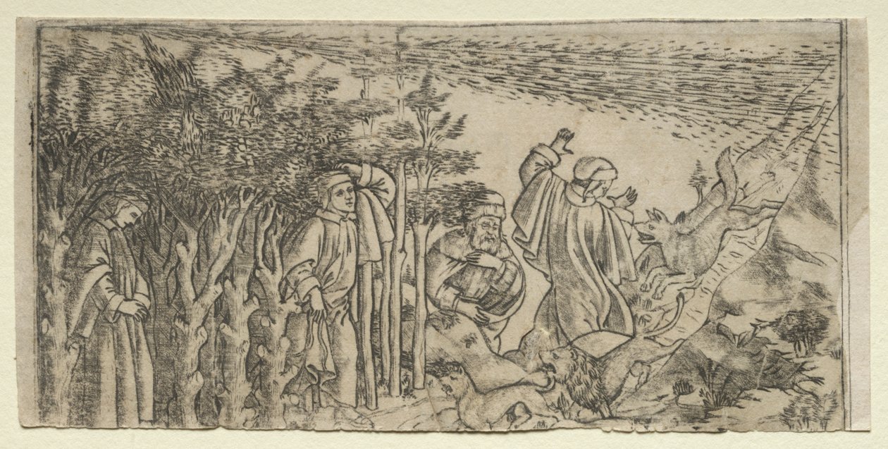 Dante Ztracen v lese: Útěk a setkání s Virgilem, Canto I od Baccio Baldini