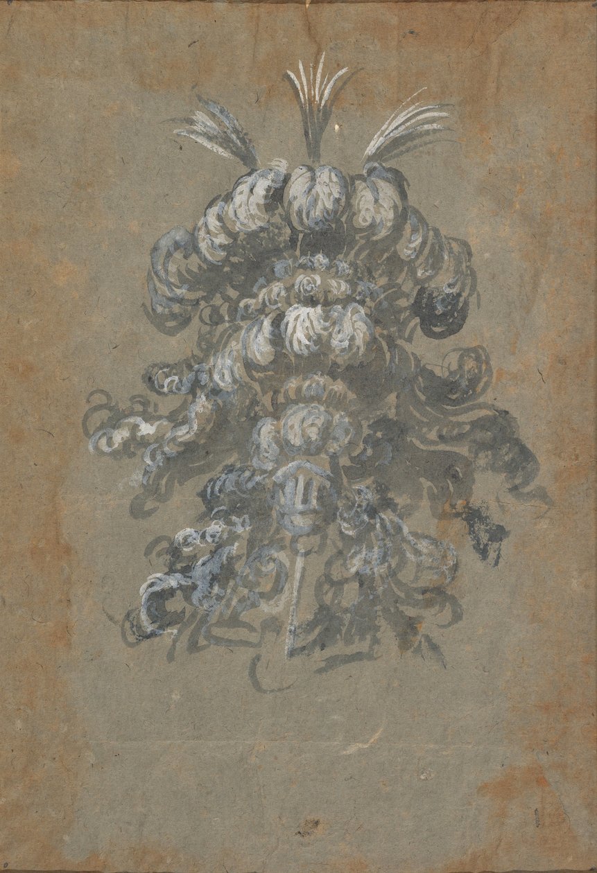 Design pro honosnou čelenku s peřím na helmě čelní pohled, ca. 1620-56. od Baccio del Bianco