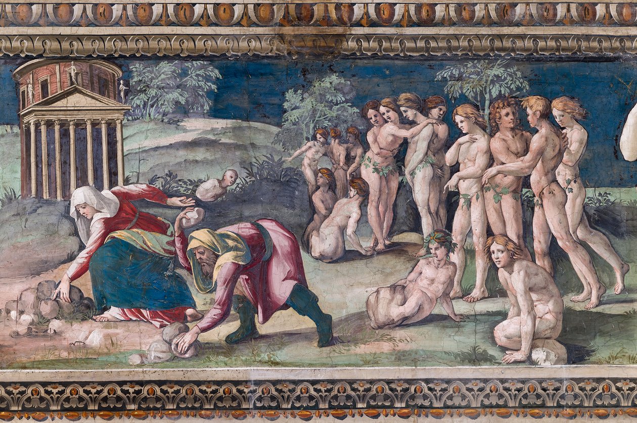 Deucalion a Pyrrha hází kameny od Baldassarre Peruzzi
