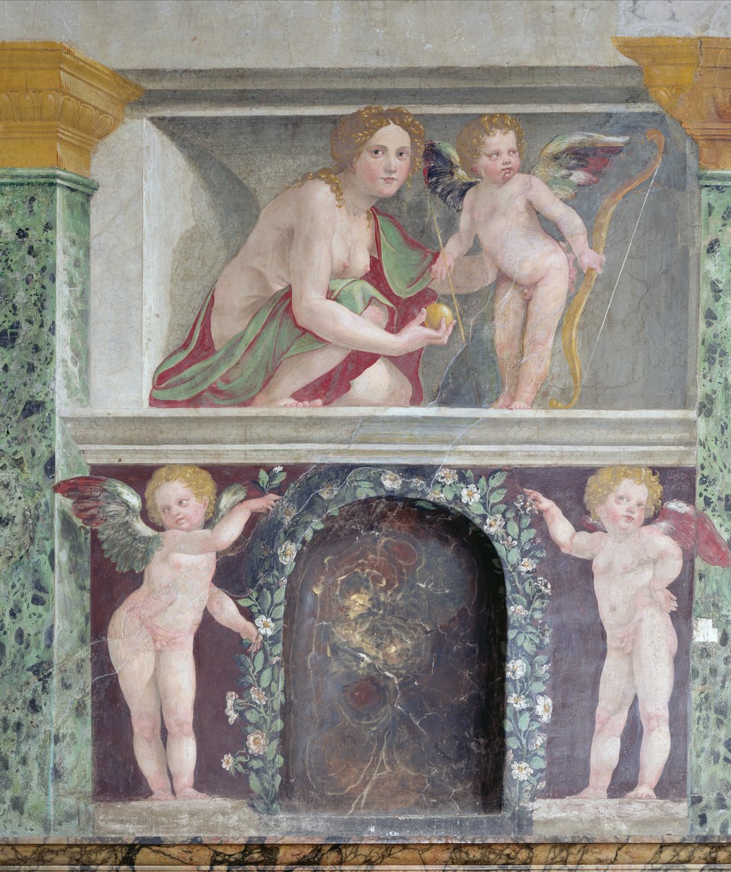 Síň výhledu Síň výhledu detail výklenku trompe loeil zobrazující Venuši a Amor, freska 1518-19 od Baldassarre Peruzzi